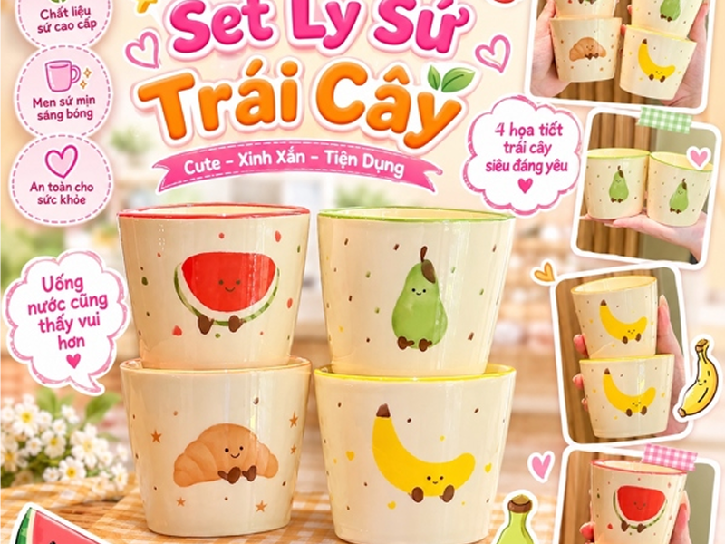 Set ly trái cây gốm sứ